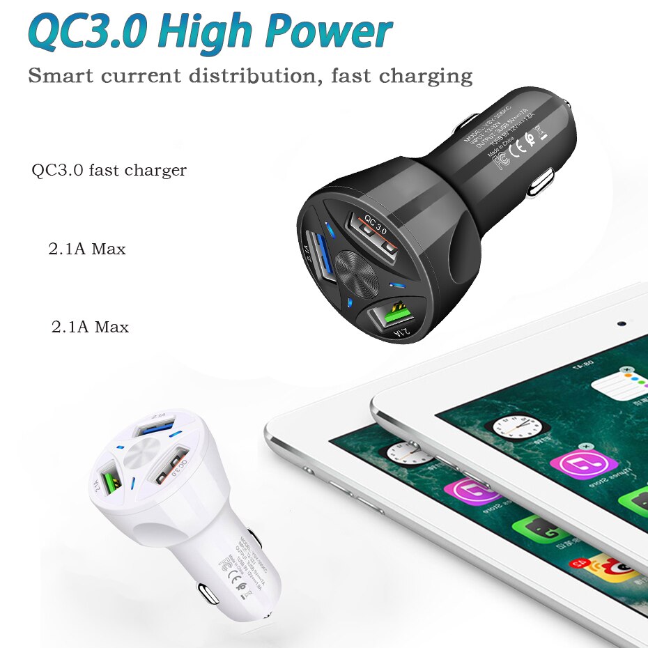 12v-24v Car Cigarette Lighter Charge Adapter Auto Quick Charge Splitter QC3.0 Car Charger 3 USB Phone Charge Port Fast Charging - Image 2