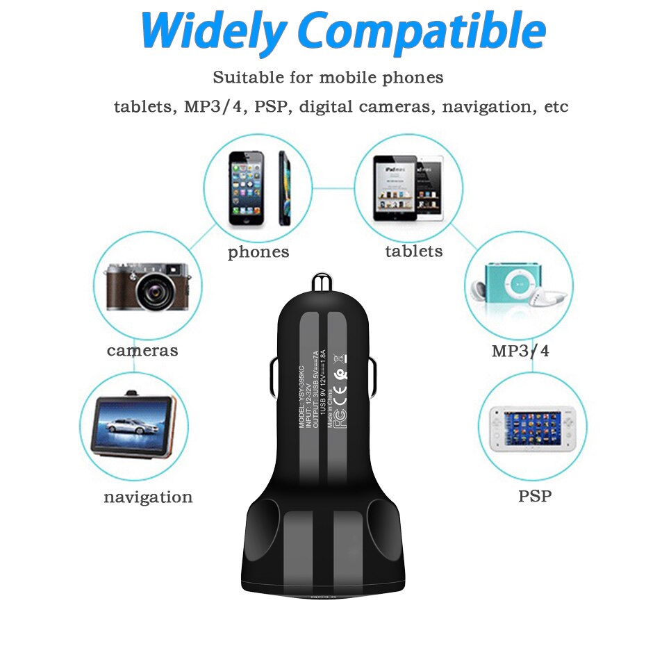 12v-24v Car Cigarette Lighter Charge Adapter Auto Quick Charge Splitter QC3.0 Car Charger 3 USB Phone Charge Port Fast Charging - Image 3