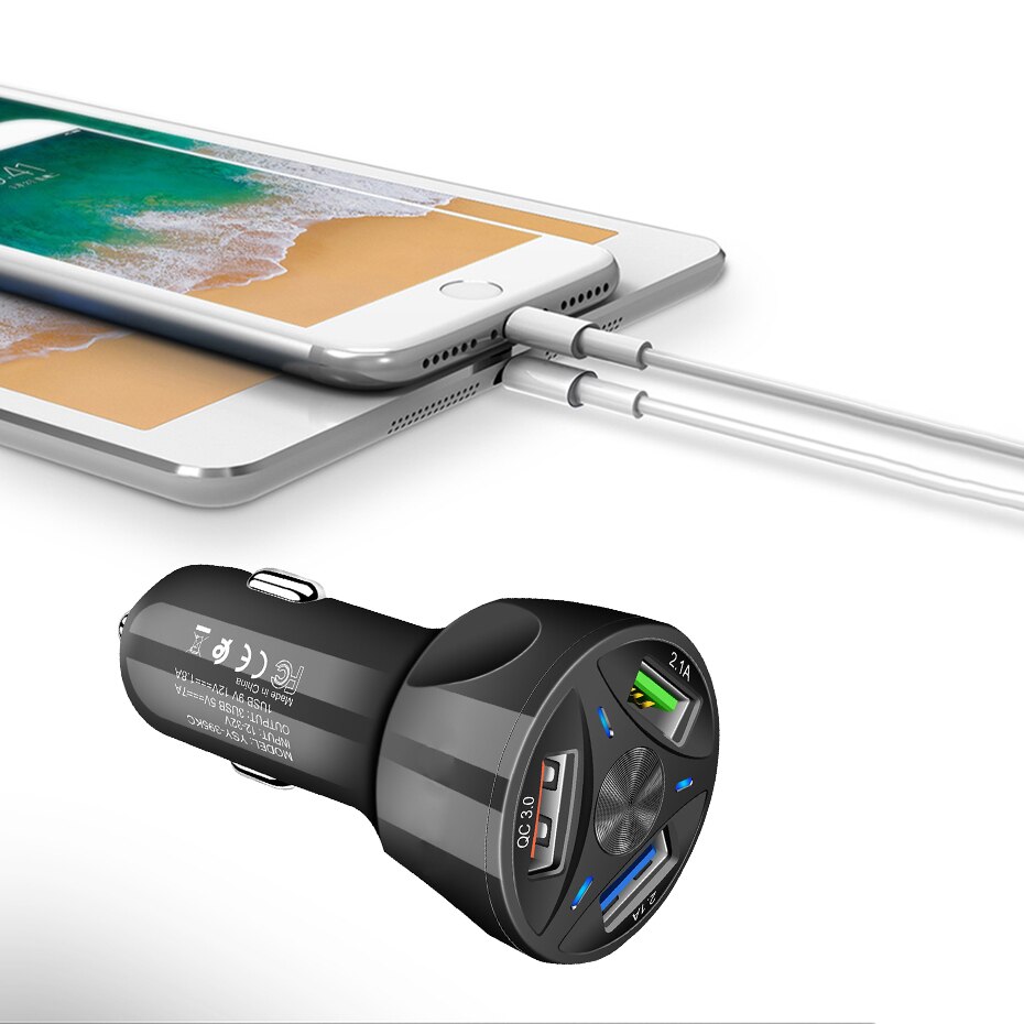 12v-24v Car Cigarette Lighter Charge Adapter Auto Quick Charge Splitter QC3.0 Car Charger 3 USB Phone Charge Port Fast Charging - Image 6