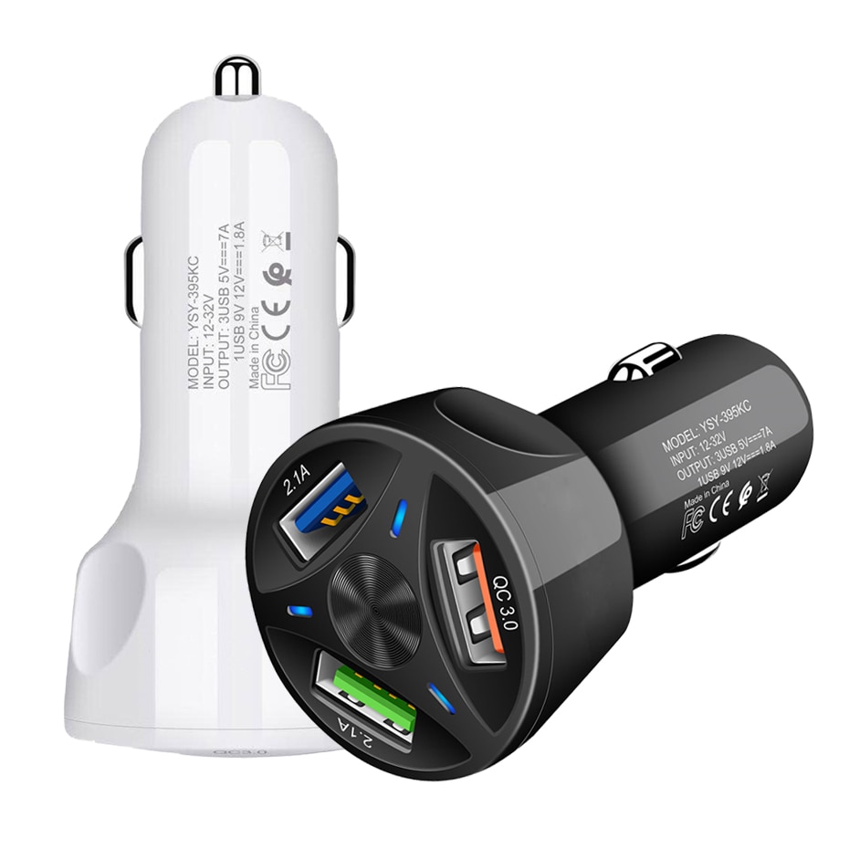 12v-24v Car Cigarette Lighter Charge Adapter Auto Quick Charge Splitter QC3.0 Car Charger 3 USB Phone Charge Port Fast Charging