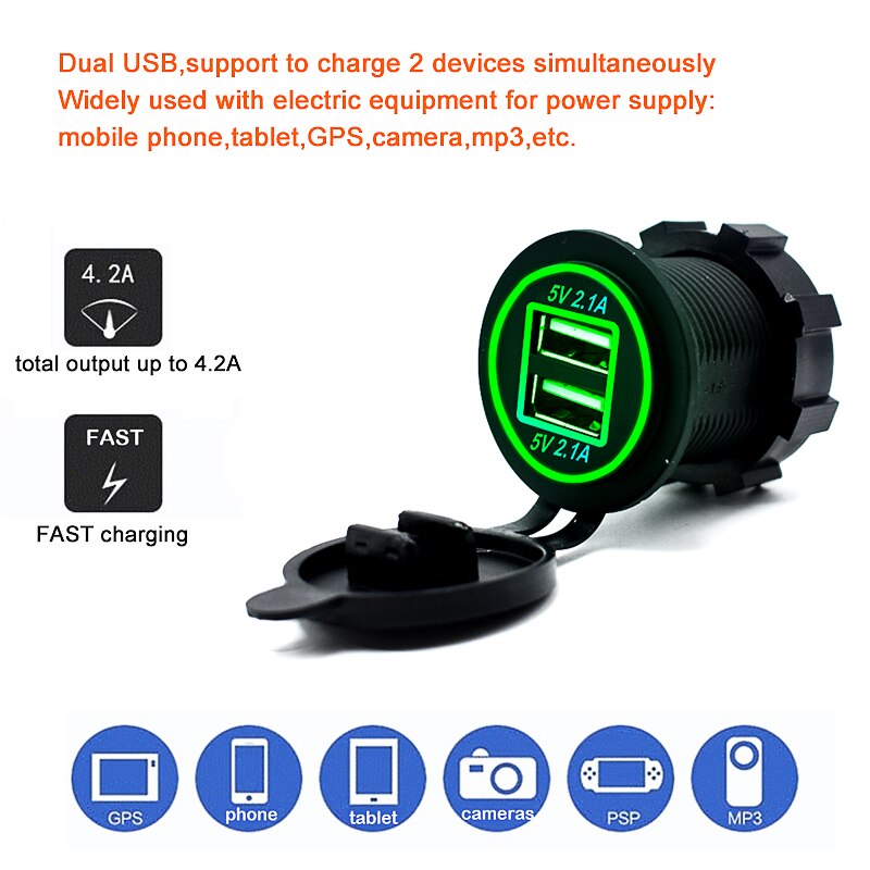 2019 New Arrive Cigarette Lighter Socket Splitter 12V-24V 2 Port USB Car Charger 5V 4.2A output with led light Power Adapter - Image 5