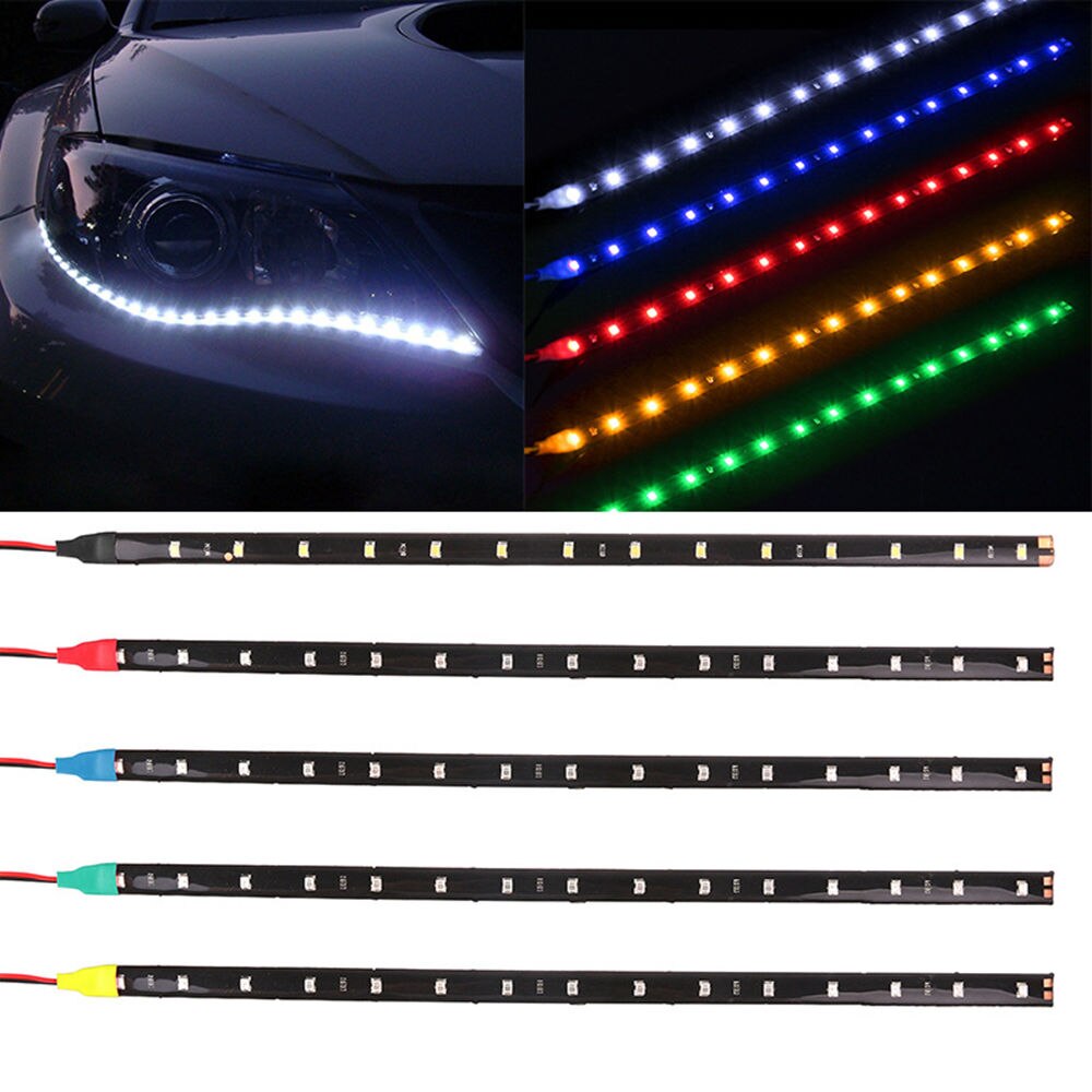 2PC 15 SMD Car LED Strip Light Car Styling Interior Exterior Neon Decorative Atmosphere Lights Car Accessories DRL Universal