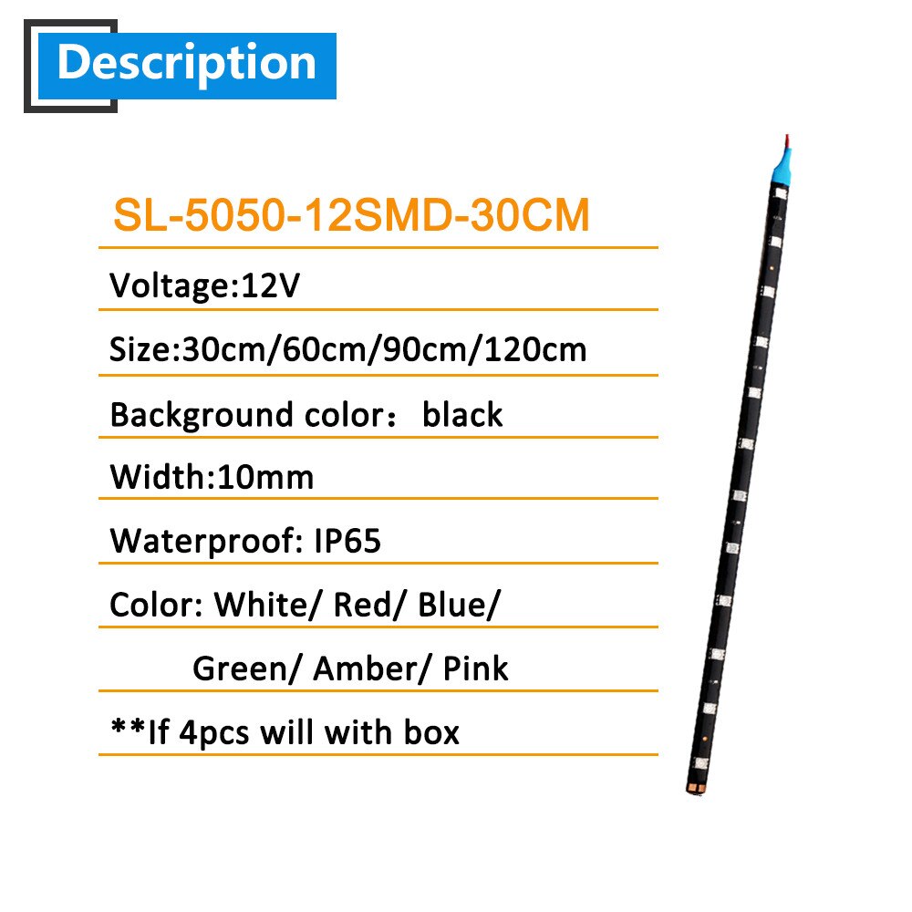 2PCS Led Strip Light 30 CM 5050 12 SMD Waterproof Car Underglow Light Motorcycles Golf Cart Decoration Interior Exterior Lights - Image 2