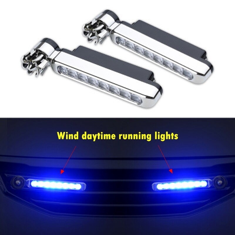 2Pcs Wind Energy Car Daytime Running Lights 8 LED Lamp Beads Car Front Grille Exterior Decorative Atmosphere Light