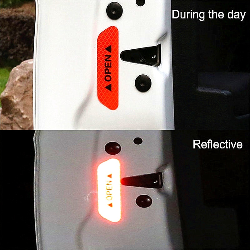 4Pcs/Set Car OPEN Reflective Tape Warning Mark Reflective Open Notice Bicycle Accessories Exterior Car Door Stickers - Image 3