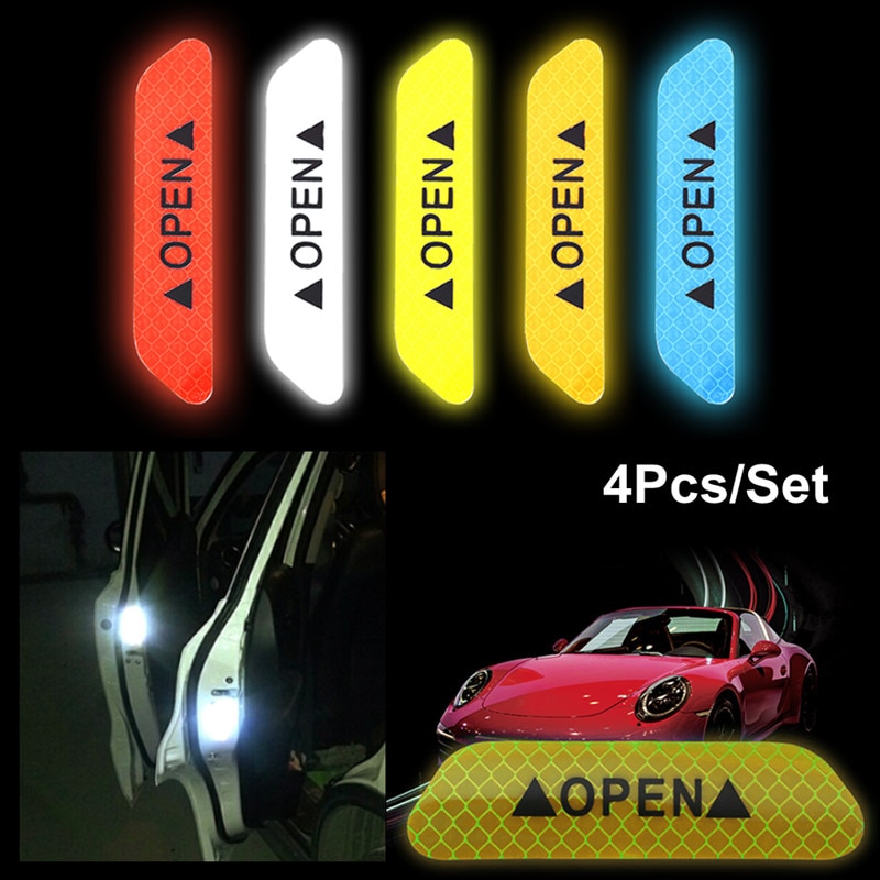 4Pcs/Set Car OPEN Reflective Tape Warning Mark Reflective Open Notice Bicycle Accessories Exterior Car Door Stickers - Image 6