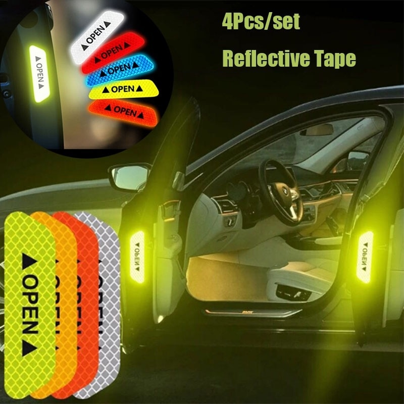 4Pcs/Set Car OPEN Reflective Tape Warning Mark Reflective Open Notice Bicycle Accessories Exterior Car Door Stickers