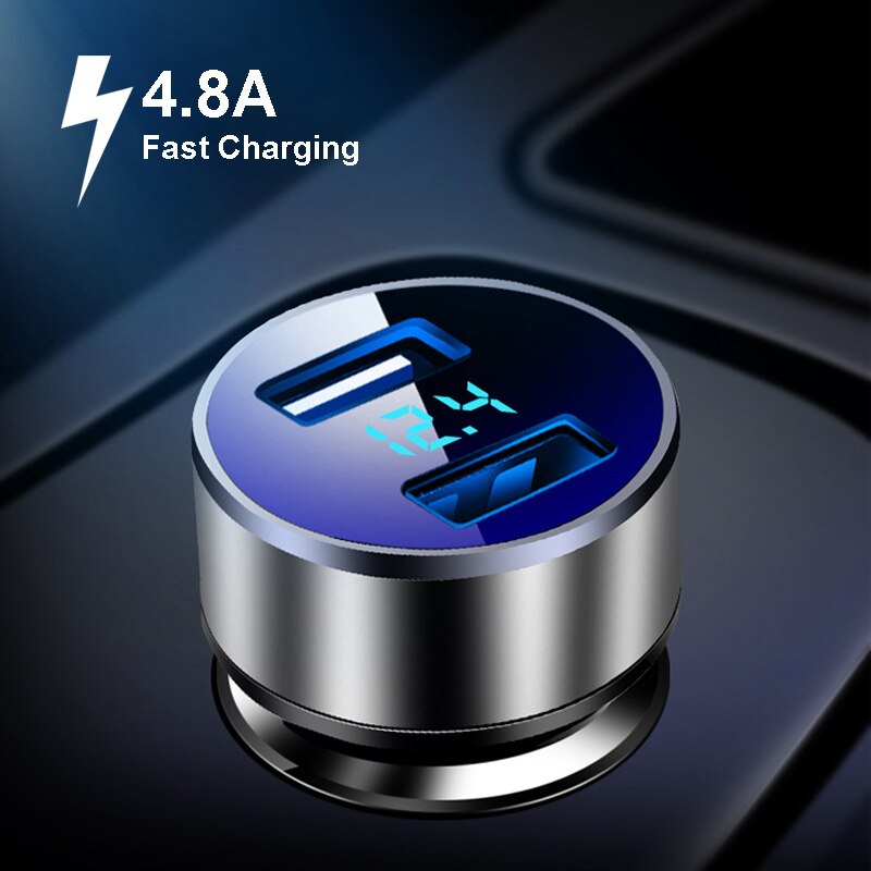 Dual USB Car Charger 2 Port LCD Display 12-24V Cigarette Socket Lighter Fast Car Charger Power Adapter For Smart Phone