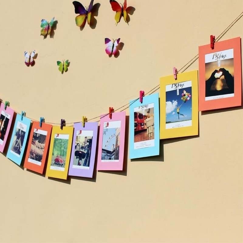 10pc Combination Paper Photo Frame with Clips and 2 m Rope