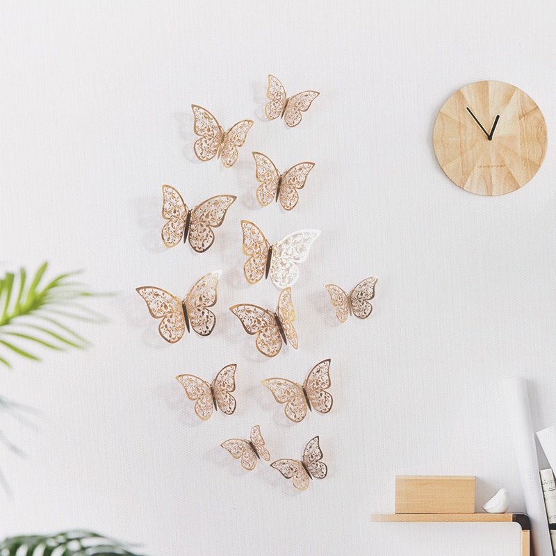 12 Pcs/Set 3D Wall Stickers Hollow Butterfly for Kids Rooms - Image 3
