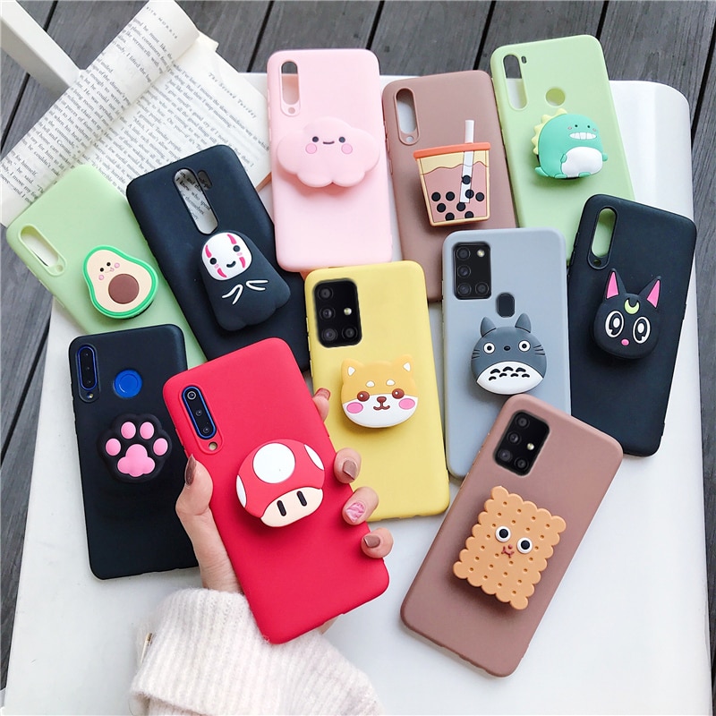 3D silicone cartoon phone holder case for samsung galaxy a51 a71 4G 5G A50 A30 A40 A20 A10 A70 A7 2018 m30s cute soft cover