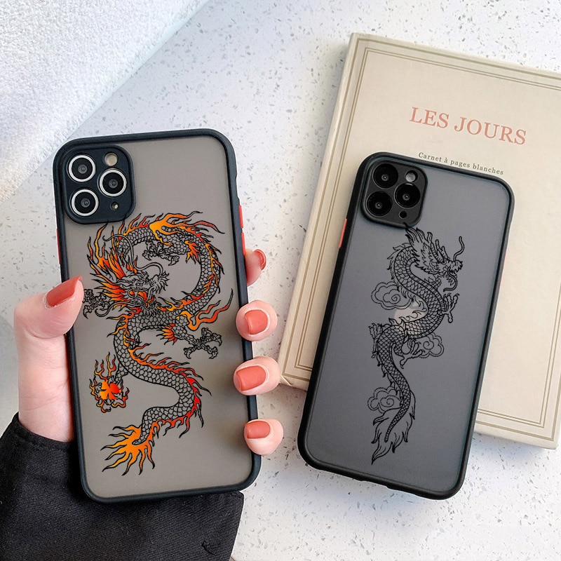 Black Dragon Phone Case For iPhone 11 7 8 Plus X XR XS 12pro MAX 6 S Plus SE 2020 Fashion Animal Hard PC Back Cover Funda Shell