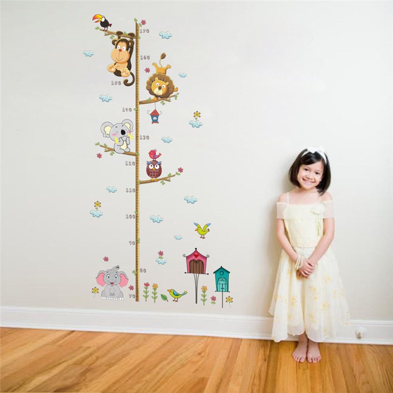 Cartoon Animals Lion Monkey Owl Elephant Height Measure Wall Sticker For Kids Rooms - Image 2