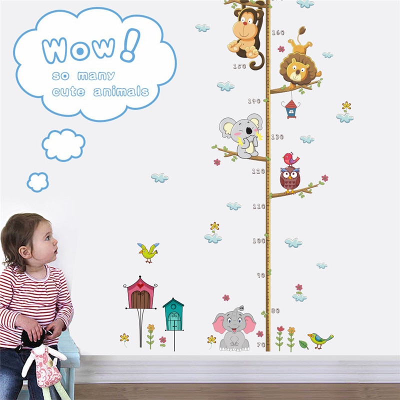 Cartoon Animals Lion Monkey Owl Elephant Height Measure Wall Sticker For Kids Rooms - Image 4