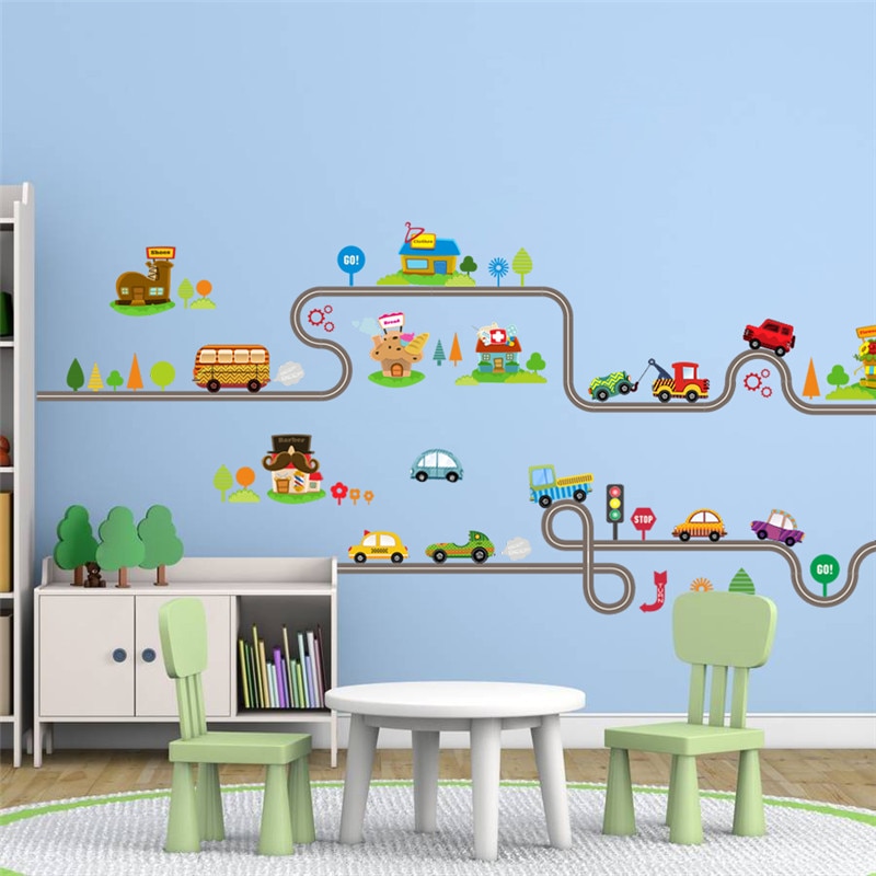 Cartoon Cars Highway Track Wall Stickers For Kids Rooms Sticker - Image 2