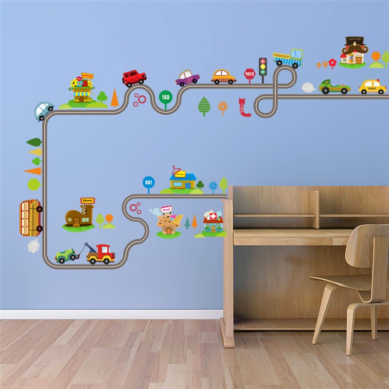 Cartoon Cars Highway Track Wall Stickers For Kids Rooms Sticker - Image 3