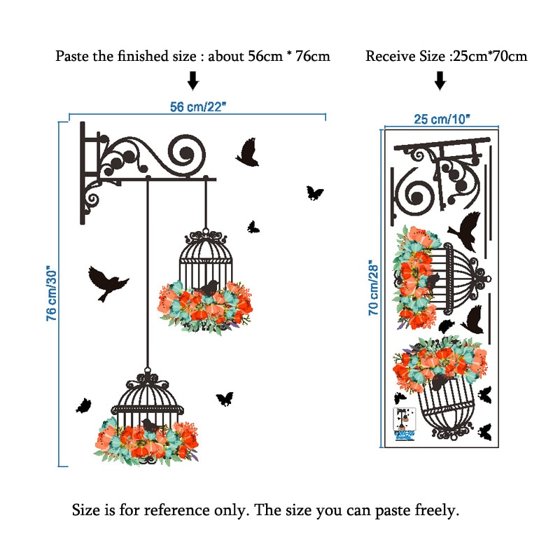 Colorful Flower birdcage flying birds wall sticker - Image 2