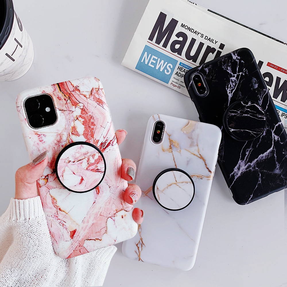 Holder Stand Marble Case For iPhone 11 Pro Max SE 2 Back Cover For Huawei P30 Pro P20 Lite Skin IMD Silicon Phone Coque