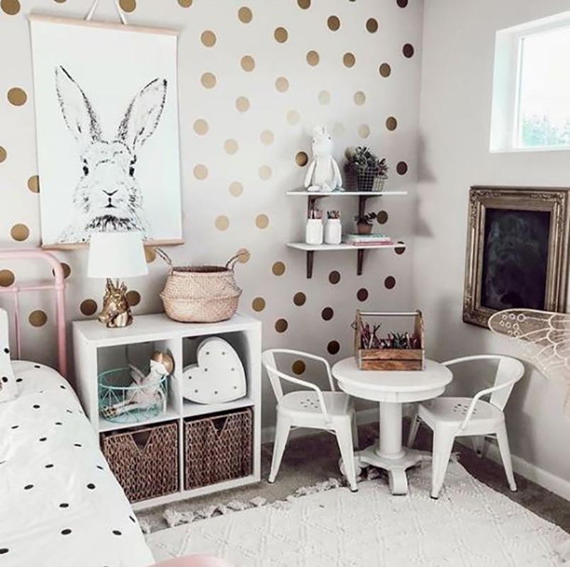 Gold Polka Dots Room Living Decor Home Wall Stickers - Image 2