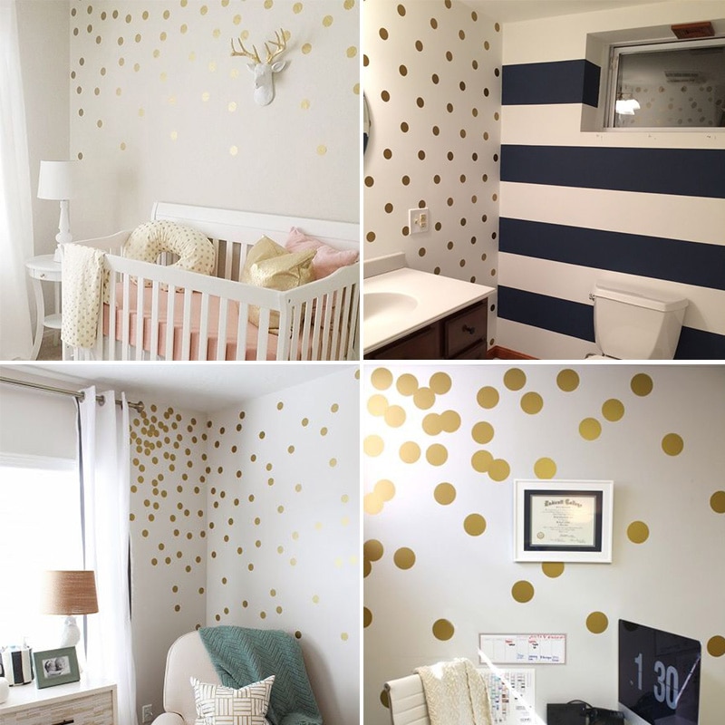 Gold Polka Dots Room Living Decor Home Wall Stickers - Image 5