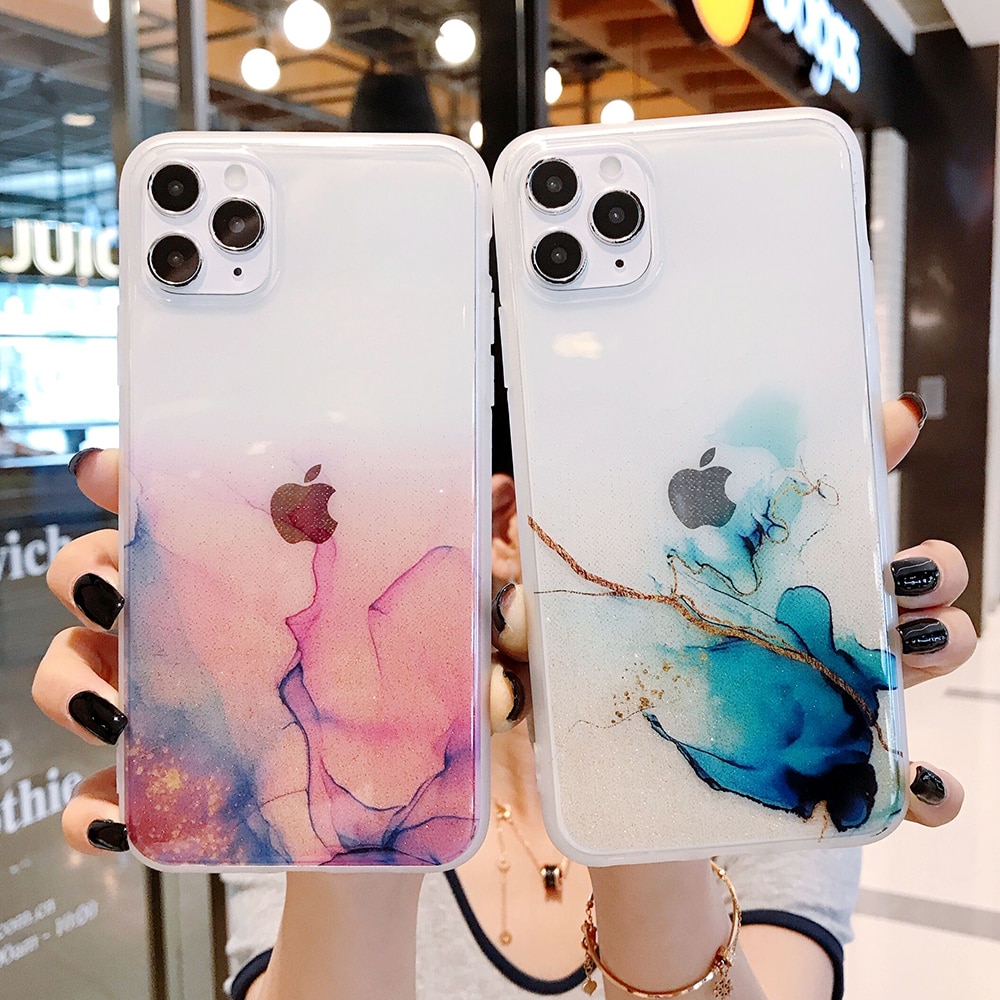 Vintage Colorful Marble Phone Case For iPhone 11 12 Pro Max 12 Mini XR X XS Max 7 8 Plus Soft IMD Clear Phone Back Cover