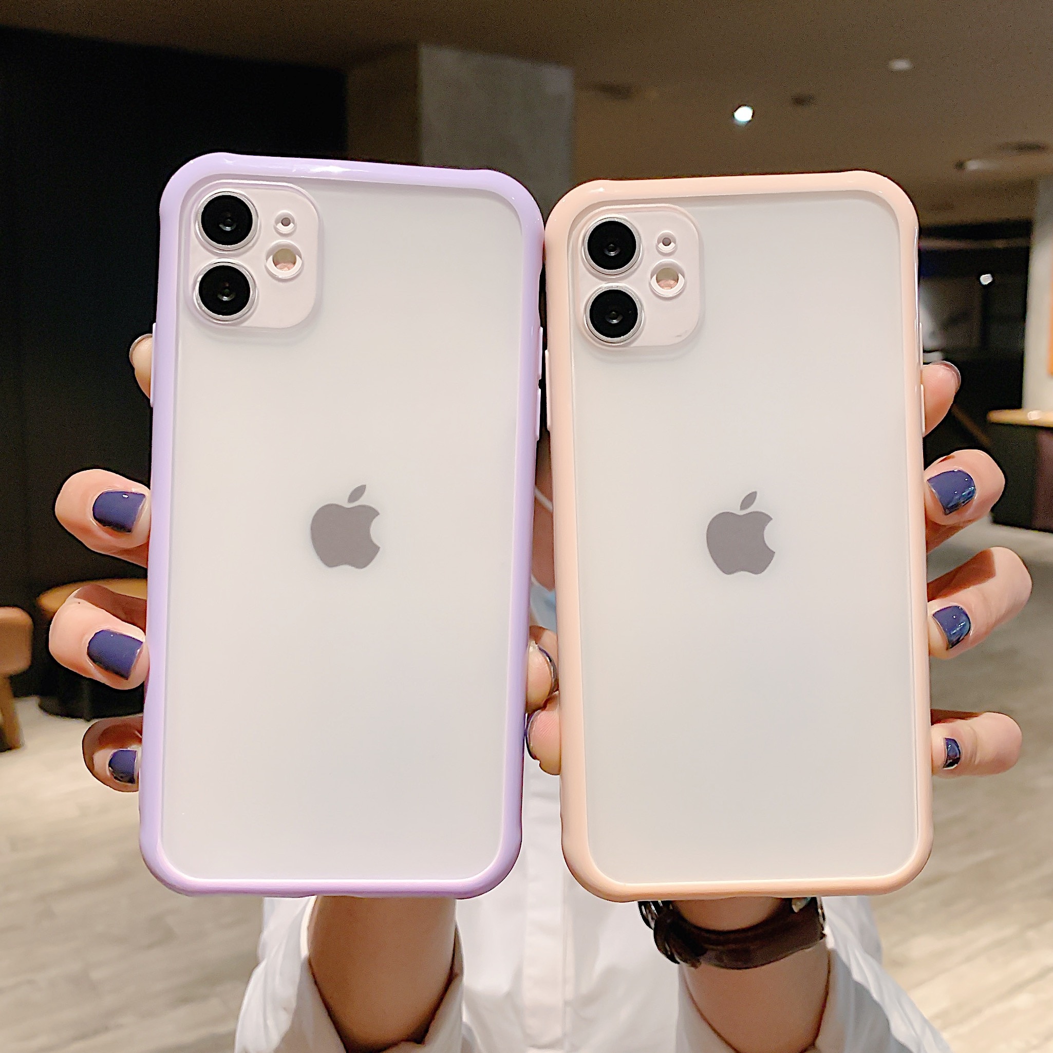Transparent Phone Case For iPhone 12 11 Pro X Xs MAX XR 6 6s 7 8 Plus Camera Protection Candy Color Cover Case