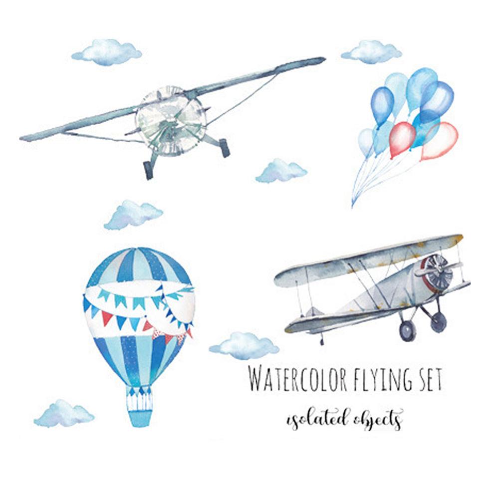 Watercolor airplane hot air balloon Wall Sticker kids baby rooms - Image 6