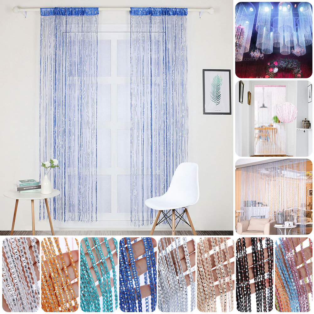100x200cm Shiny Tassel-Line Curtains Living Room String Curtain Window Door Divider Drape Living Room Valance Home Decoration