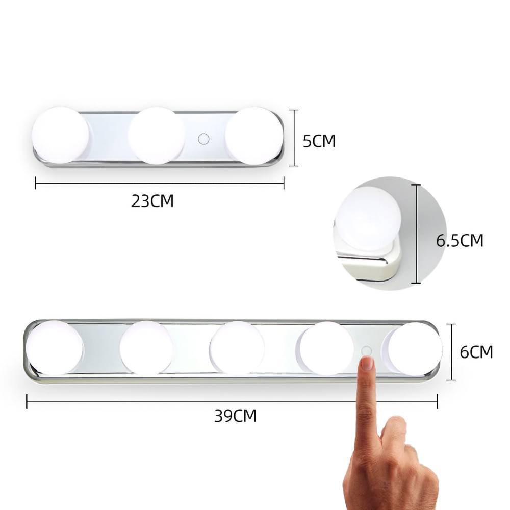 USB  Mirror Light 5 LED Bulbs Vanity Light Color Temperature Adjustable Hollywood make up lights Battery Powered - Image 2