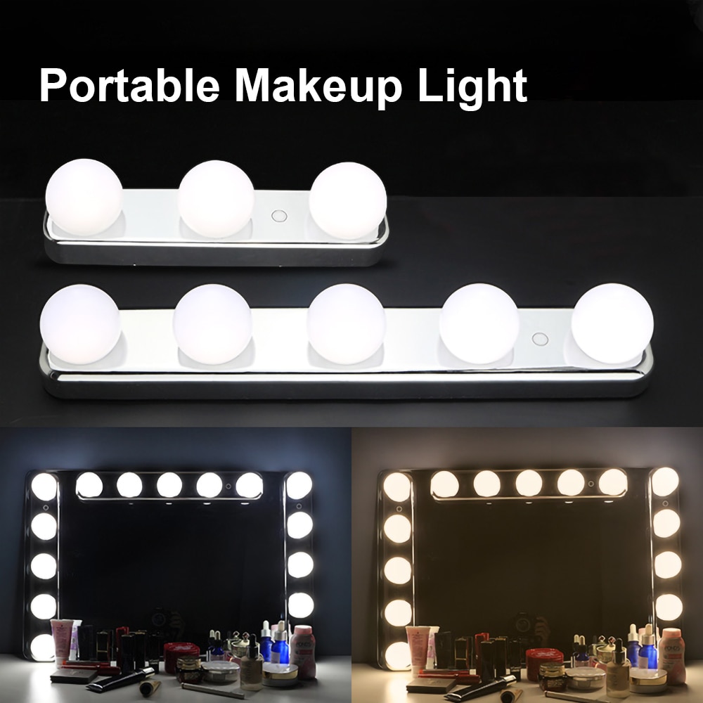 USB  Mirror Light 5 LED Bulbs Vanity Light Color Temperature Adjustable Hollywood make up lights Battery Powered