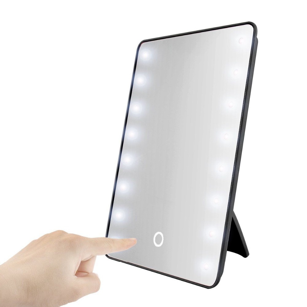 Makeup Mirror with 8/16 LEDs Cosmetic Mirror with Touch Dimmer Switch Battery Operated Stand for Tabletop Bathroom Travel