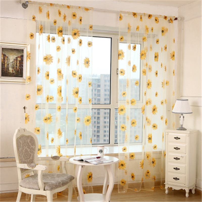 Sunflower Sheer Tulle Window Interior Curtain Valance Door Room Divider Drape Decoration Curtains